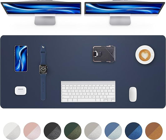 AFIING Leather Desk Protector, 55"x17" - Premium Office Mat, Large Mouse Pad, Non-Slip Blotter, Waterproof Writing Pad - Midnight Blue