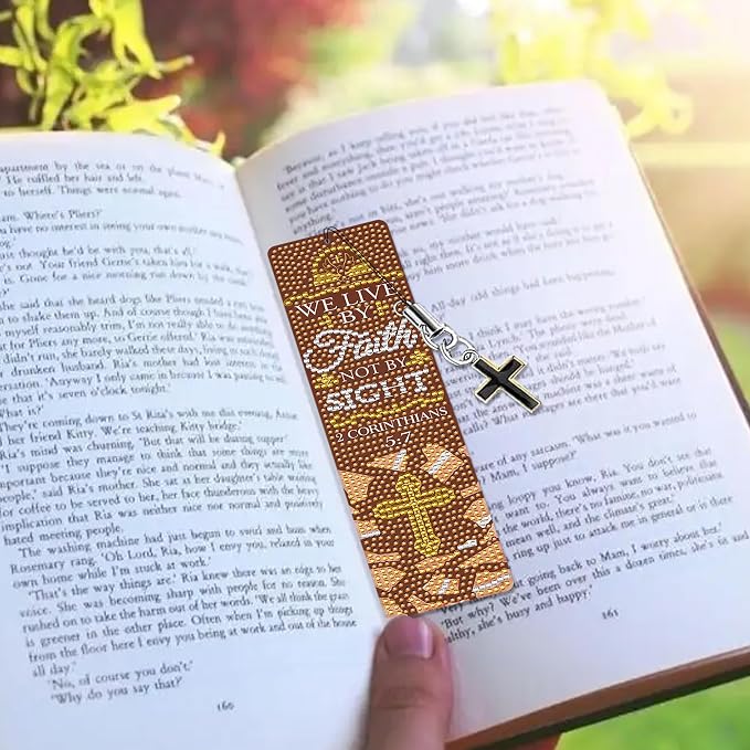 Christian Bible Diamond Art Bookmarks: 6 Pcs Bible Verse Diamond Painting Book Marks with Cross Pendant, Inspirational Religious Bookmark for Reading, DIY Crafts with Accessaries