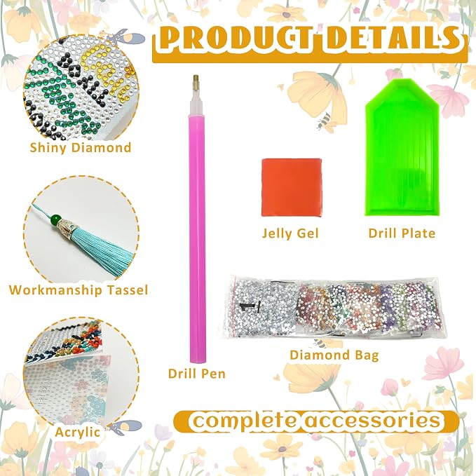 12Pcs Christian Bible Verse Diamond Art Bookmark for Adults Flower Cross 5d Diamond Painting Bookmarks with Tassel for DIY Making Kit for Reading Lover Book Lover DIY Crafts Religious Gift