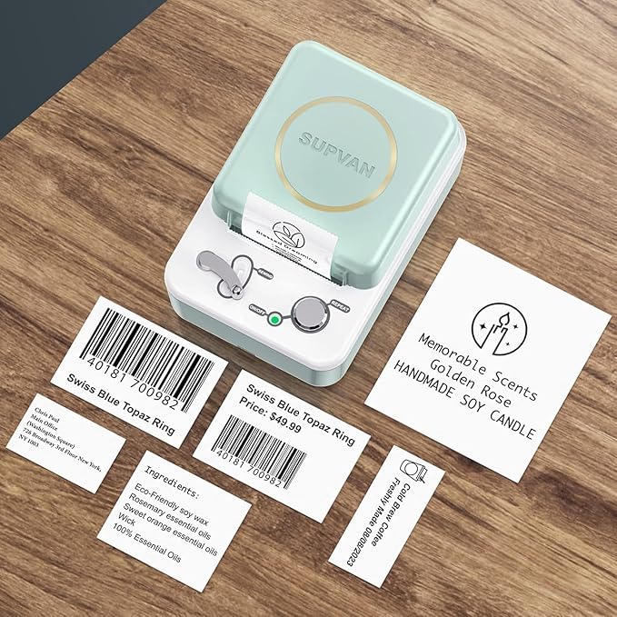 SUPVAN T50M Series Label Maker Thermal File Label, 1.42'' × 0.98'' (36 x 25 mm) 260 PCS/Roll Genuine Laminated Waterproof Oilproof Adhesive Auto Detect Labels, Black on Colorful