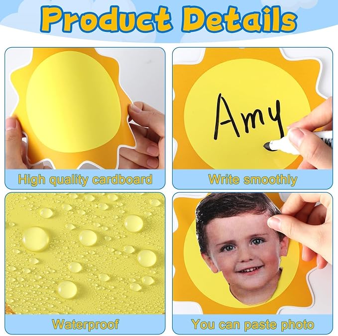 gisgfim 80Pcs Summer Sun Cutouts Sunshine Decorations Bulletin Board Yellow Sun Paper Cut-Outs Classroom Decor for Boy Girl DIY Craft Photo Wall Door Summer Kindergarten Preschool Party Favor Supply