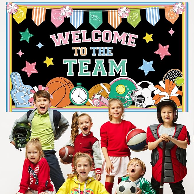 Spring Sports Motivational Bulletin Board Set Football Basketball Soccer Baseball Teamwork Classroom Decor Growth Mindset Cutouts Inspirational Bulletin Board for School Game Wall Decor Party Supplies