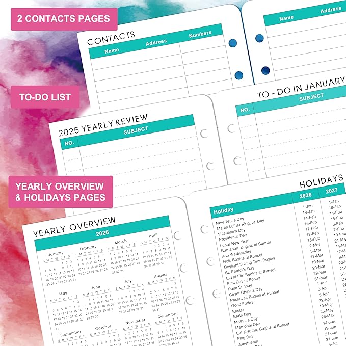 Planner Refills 2026-2027 - Planner Inserts, 2026-2027 Weekly and Monthly Calendar from Jul. 2026 - Jun. 2027, 3.75 x 6.75 inch, 6 Holes