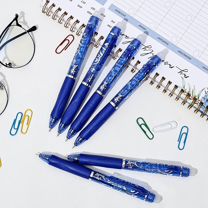 6 Pcs Retractable Erasable Pens, Colored Gel Blue Ink Pens Clicker with Erasers, 0.5mm Fine Point Smooth Writing Pen for Journaling Note-Taking Crossword Puzzles Supplies (Blue)