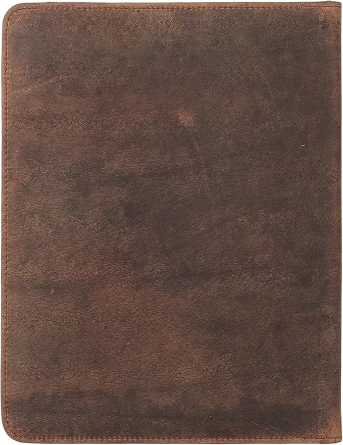 KomalC Leather Portfolio with Zipper Closure | Business Padfolio for Documents, Tablets & Accessories | Vintage Full-Grain Leather Organizer for Professionals