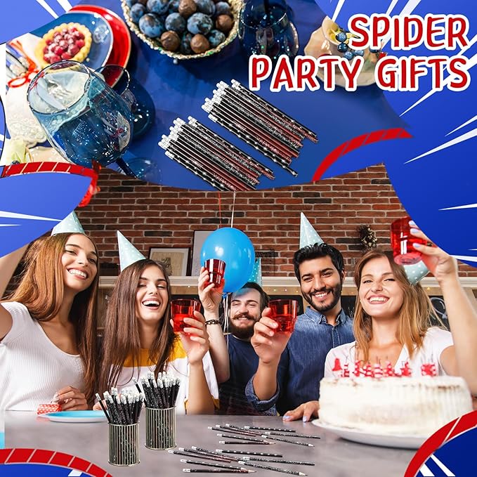Teling 48 Pcs Spider Pencils Theme Party Favors Fun Spider Web Pencils in Bulk with Eraser Wooden Number 2 Graphite Stationery Kits for Students Back to School Classroom Birthday Supplies