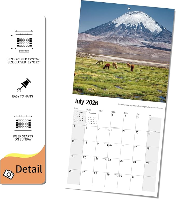 2026 Wall Calendar Chile Planner Calendar, Hangable Monthly Wall Calendar with Large Blocks for Organizing & Planning, Academic Schedule, Home, Office & family, Thick & Sturdy Paper (12"x24" Open)