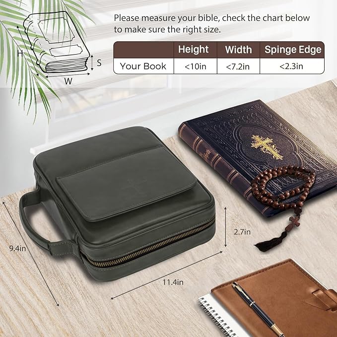 Bible Covers for Men & Women, Bible Case Carrying Church Bag with Book Stand, Bible Bag with Handle, Zipper and Multi-Pockets for Scripture Study Bible Protector