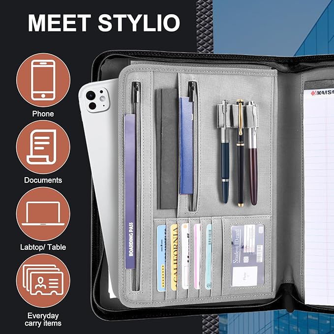 Premium Vegan Leather Padfolio with Zipper – 8.5" x 11" Portfolio Organizer for Legal Pads & Spiral Notebooks – Professional Business Folder for Men and Women (Gray)