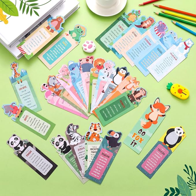 WSICSE 100 Pcs Bookmarks for Kids, 25 Fun Animal Facts Double-Sided Book Marks for Reading Classroom Rewards Student Incentives Back to School Gifts