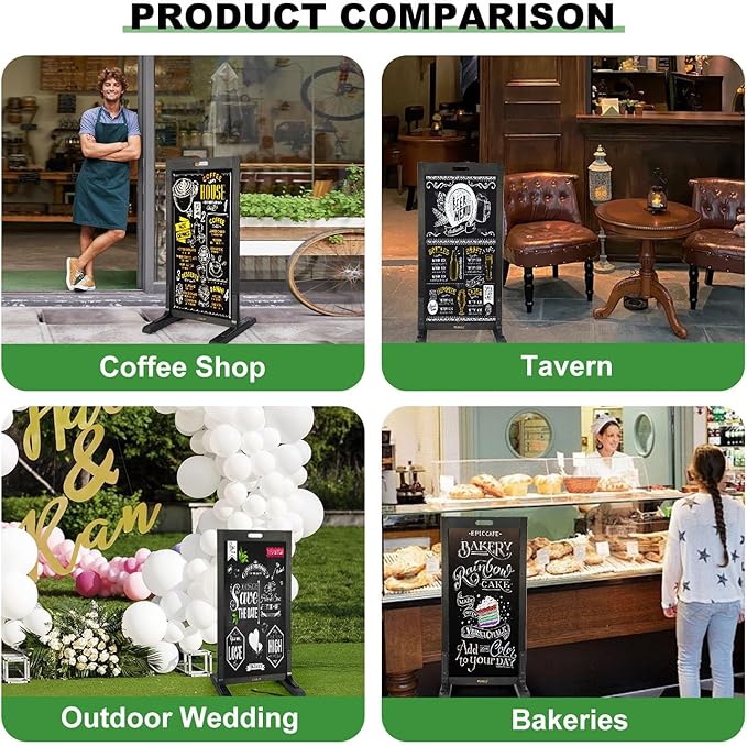 Magnetic Chalkboard Easel Sign Sidewalk - 40 x 20 Inches, Large Stand up Chalk Board Signs, Double Sided Outdoor Chalkboard Display for Restaurant Cafe Shop Wedding Party or Business, Black