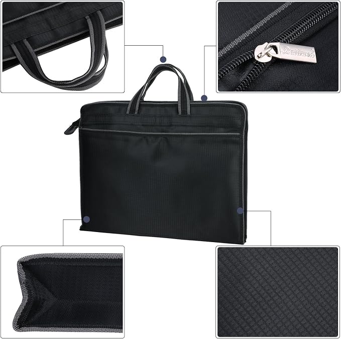 Zippered Document Bag Portable B4 Business Briefcase Oxford Waterproof File Bag Pouch Portable Portfolio Carrying Case Lightweight Handbag File Storage Organizer Holder for Office Meetings Travel