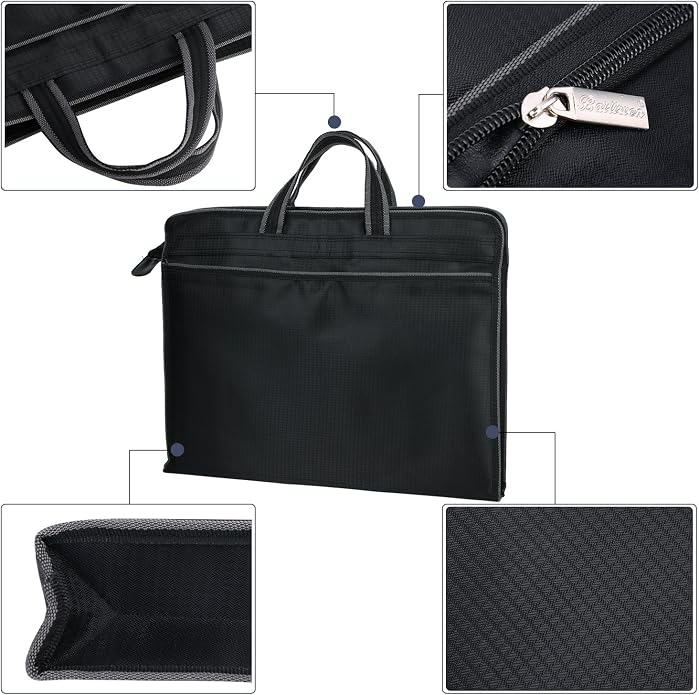 Zippered Document Bag with Handle Oxford Waterproof Portfolio Case Lightweight Business Briefcase Handbag A4 File Organizer