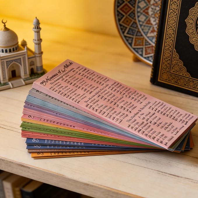 100 pcs Watercolor Cloud 99 Names of Allah Bookmark Arabic English Islamic Bookmarks Reflecting on The Names of Allah Ramadan Eid Gifts Bulk for Women Men Quran Learning
