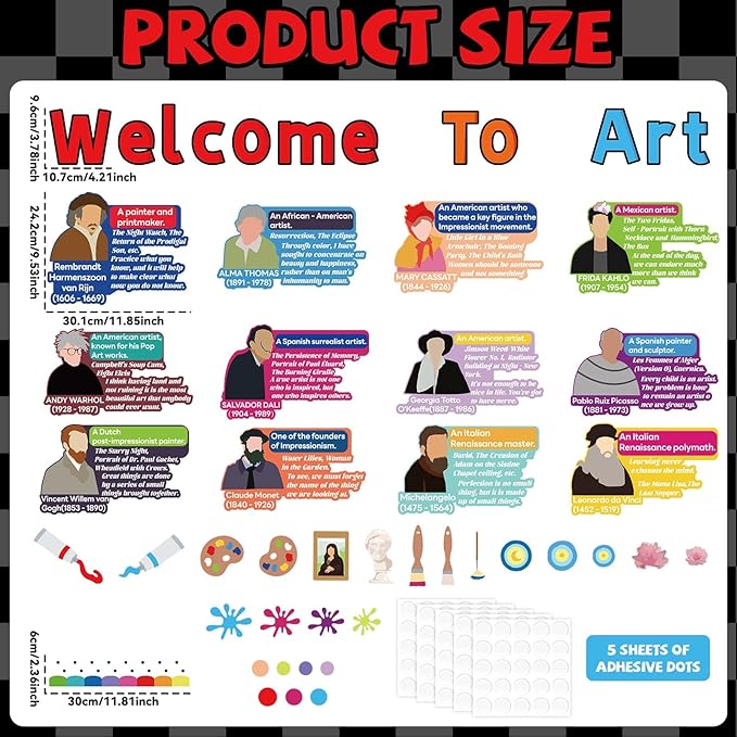 Art Classroom Decor Welcome to Art Bulletin Board Classroom Decorations Painting Bulletin Board Set Famous Artist Cutouts Decoration for Back to School Home Office Window Wall Door Supplies