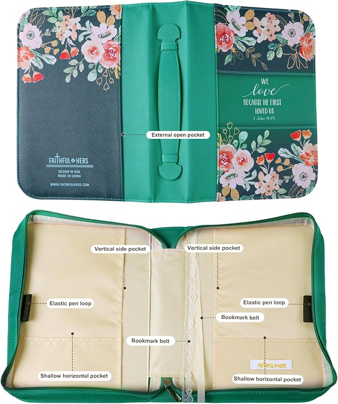 Faithful Hers Bible Cover Case for Women 3pcs Bible Bag Set with Notebook and Bookmark Woman PU Leather Book Carrying Case for Lady Bible Case Christian Gifts for Christmas Thanksgiving Day
