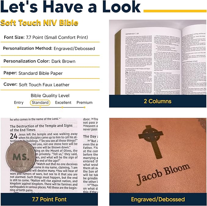 Personalized Soft Touch NIV Holy Bible with Custom Name Includes Up to 3 Rows of Text | Custom Gift for Christian & Religious Celebrations (Brown)