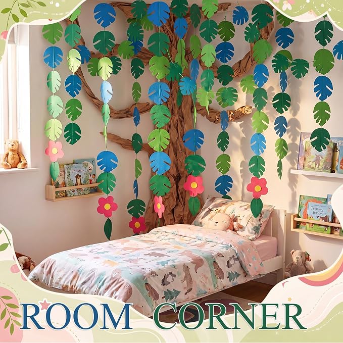 Suncalla Classroom Tree Bulletin Board Set DIY 3D Classroom Ceiling Wall Decor with Kraft Paper & Mounted Traceless Hooks for Jungle Safari Hawaiian Luau Party Supplies(Palm Leaves)