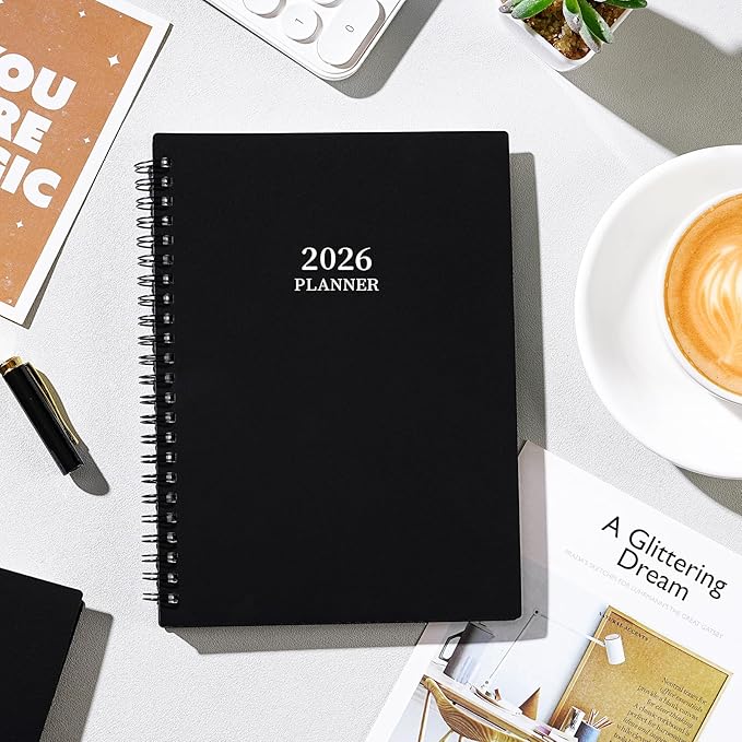 2026 Planner- Planner 2026 Weekly and Monthly, Jan.2026 - Dec.2026, 6.3"×8.4", Weekly & Monthly Planner 2026, Colorful Tabs, Twin-wire Binding, Back Pocket - Black
