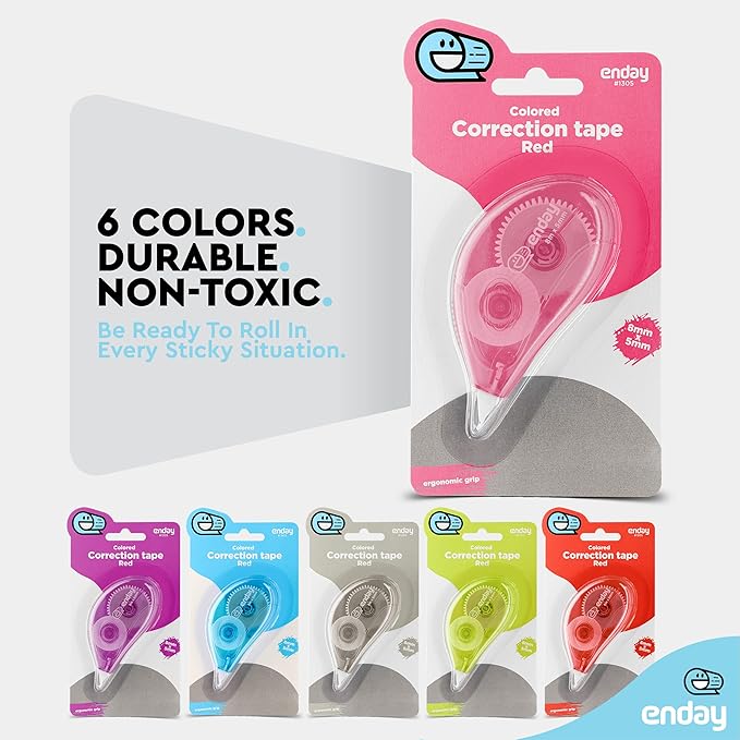 Enday White Out Correction Tape, Pink Dispenser White Out Tape, Easy to Use Applicator for Instant Corrections, Whiteout Suitable for Students, Teachers, and Office Workers