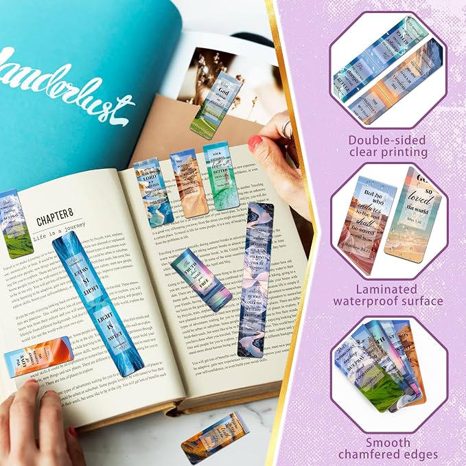 144Pack Magnetic Bookmarks Bible Bookmark Christian Bookmarks Bulk Book Marks for Reading Women Men Adults Kids Book Lovers Gifts, Cute Personalized Religious Magnet Bookmark Clips (Scenery)
