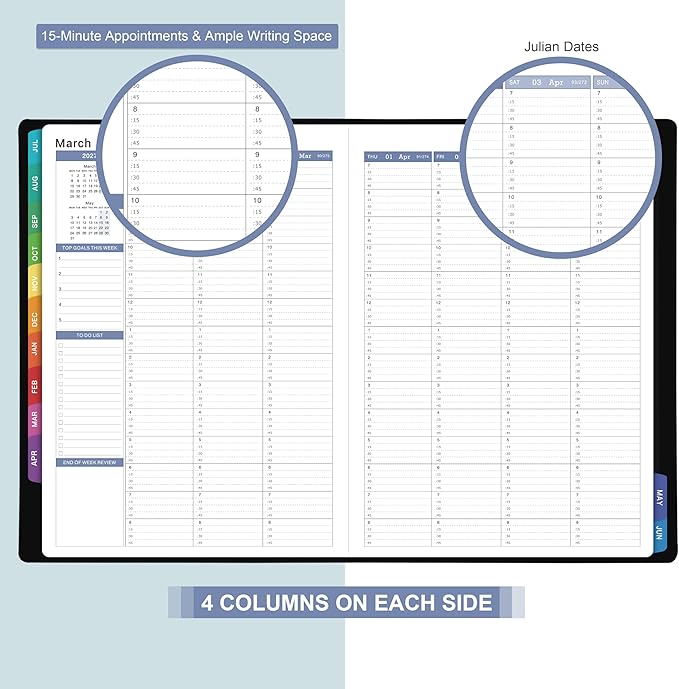 Appointment Book & Planner 2026-2027 - Daily Hourly Planner 2026-2027, 8.5" x 11", Jul 2026 - Jun 2027, Weekly Appointment Book 26-27, Planners with Colorful Tabs, Leather Cover, 15-Minute Interval - Black