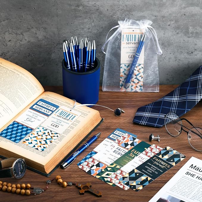 Dispowreath 36 Pcs/18 Sets Faithful Servant Gifts Pen with Bookmark 18 Faithful Servant Pen, 18 Philippians 2: 17 Bookmarks Father's Day Appreciation Gift for Pastors Church Leaders Volunteers Prizes