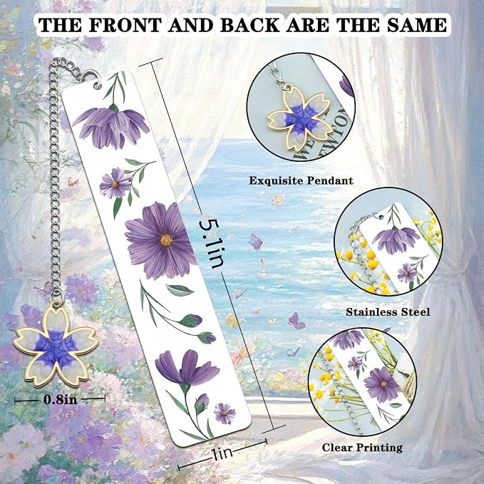 Cute Bookmarks Flower Bookmark Metal Bookmarks Floral Book Marks for Reading Women Kids Book Markers for Women Reading Accessories Purple Bookmark for Book Lovers