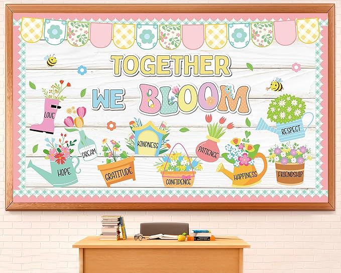 Spring Bulletin Board Decoration Flower Together We Bloom Positive Classroom Decorations Floral Bulletin Board Colorful Wildflower Bee Cutouts for Nursery Chalkboard Window Wall Door Home Office Decor