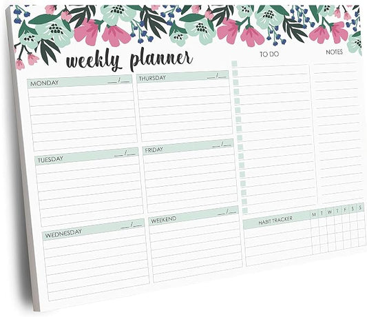 Weekly Planner Pad, 52 Letter Size Tear Off Sheets, 8.5” x 11” Undated Calendar Weekly Desk Planner Notepad, Daily Schedule Priorities To Do List for Week (Style 1)