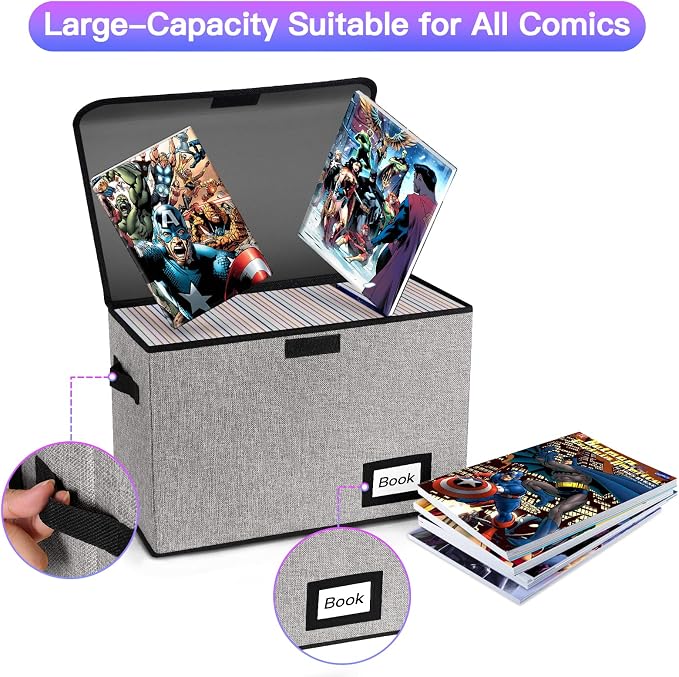 Collection Comic Book Storage Box, 15.8" X 7.8" X 11.8", Collapsible Comic Short Box, Holds 160-180 Comic Book, Heavy Duty Bin Container Holder Shelf Protector Organizer (Grey)