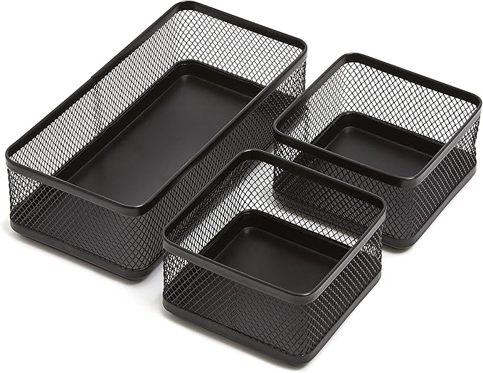 TRU RED Stackable Wire Mesh Desk Organizer, 3‑Compartment – Desktop Storage for Office Supplies & Accessories