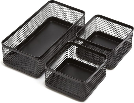 TRU RED Stackable Wire Mesh Desk Organizer, 3‑Compartment – Desktop Storage for Office Supplies & Accessories