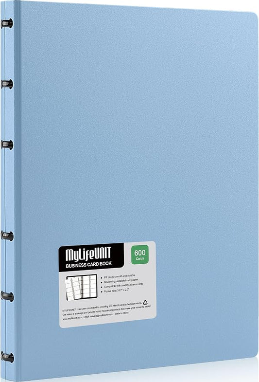 MyLifeUNIT Business Card Book, Name Card Holder Book with 600 Business Cards Capacity, Credit Card Book File Storage (Light Blue)