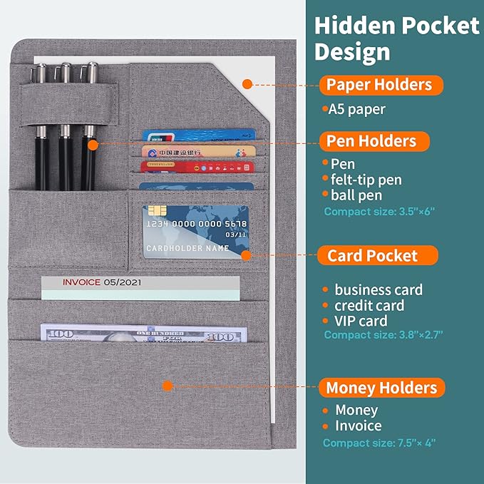 Trifold Planner Cover for Rocketbook Smart Notebook | Fits Letter Size/A4/8.5x11 Inch | Waterproof Portfolio Organizer with File Storage & Accessory Protection (Gray)