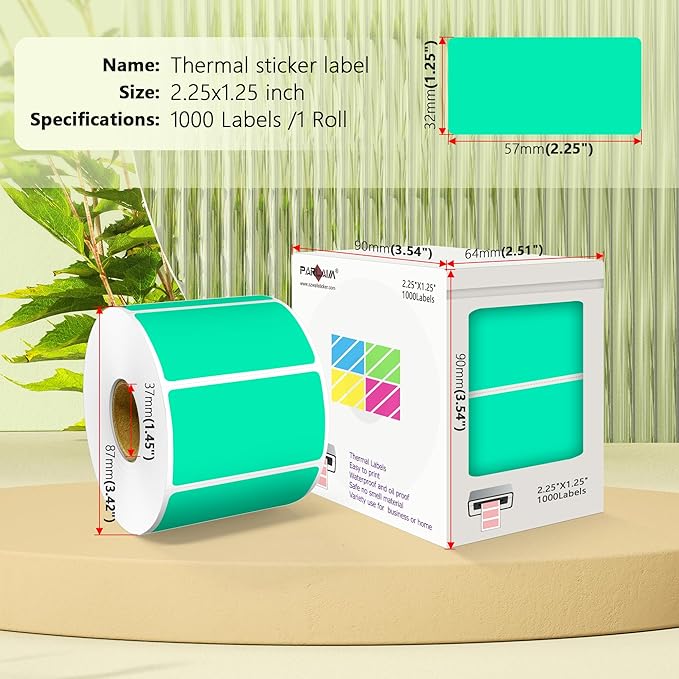 PARLAIM 2.25x1.25 Thermal Labels,1000 Labels Rectangular Direct Thermal Stickers Labels Roll Compatible Thermal Printer, Mailing Labels, Shipping Labels Self-Adhesive Direct Thermal Labels (Aqua)