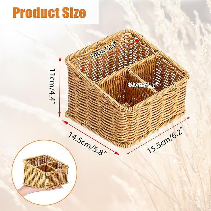 BTSKY 3 Slots Natural Woven Remote Control Holder for Desk Rattan Media TV Caddy Storage Holder Office Supply Storage Rack Desk Accessories Organizer For Living Room Bedroom Countertop, Beige