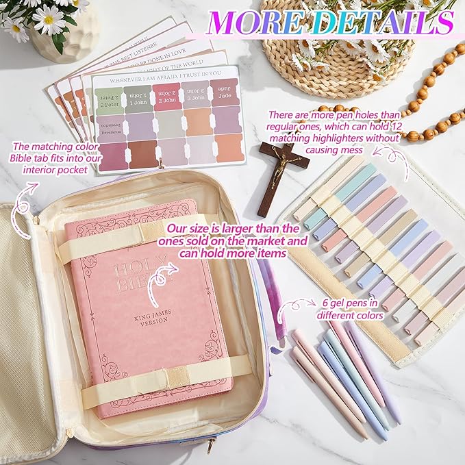 Large Bible Cover Case for Women, Bible Study Supplies Journaling Kit Chenille Letter PU Leather with Tabs Gel Pen Highlighters with Strap Easter Mothers Day Christian Gifts for Women Mom(Starry)