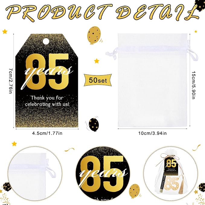 Spakon 25 Set 85th Birthday Party Favor for Guest Anniversary Party Favor Golden Birthday Bookmark Thanks Coming Pen with Tag Appreciation Gifts for Women Men Wedding Anniversary