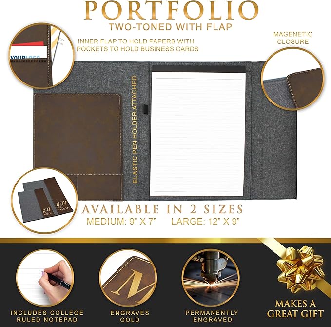 My Personal Memories Personalized Portfolio with Custom Monogrammed Flap - Engraved Teacher, Student, Business, Man, Woman, Gift (Rawhide Flap)
