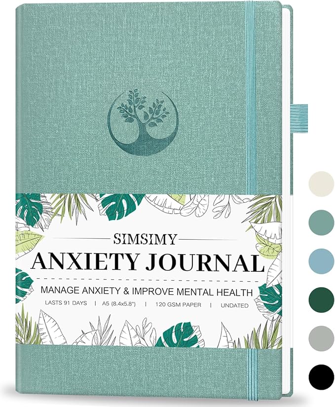 Mental Health & Anxiety Journal, 91 Days Mood Tracker Journal for Mindfulness, Self Care & Stress Relief, Guided CBT Journal with Mental Health Coloring Book Pages & Dream Diary to Record, Wellness Gifts for Women Men