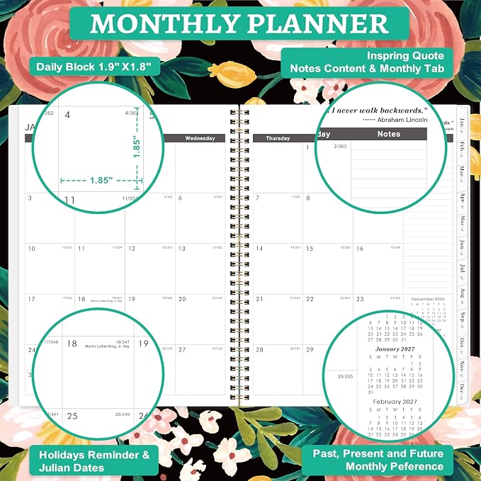 2027-2028 Monthly Planner/Calendar - 2 Year Planner, Jan 2027 - Dec 2028, Monthly Calendar 2027-2028 with Two-Side Pocket, 9'' x 11'', Tabs, Sturdy Binding