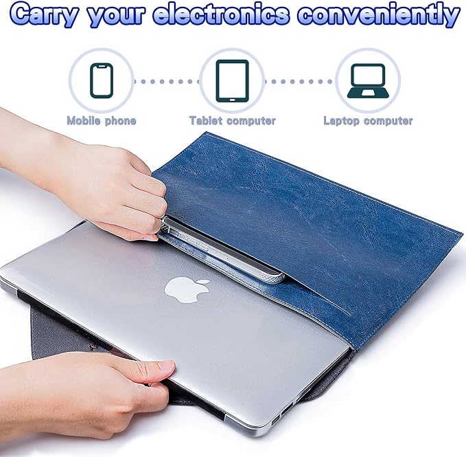 Men PU Leather File Folder for Documents, Coworker Office Gifts Organizer File Document Folder with String Tie, Laptop Sleeve Notebook Case, A4 Envelopes Leather Filing Organizer for Men Women - Blue