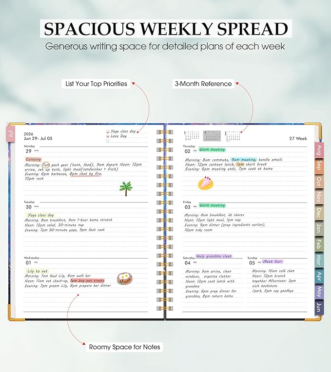 Academic Planner 2026-2027, Hardcover Leather Weekly and Monthly Calendar Planner from July 2026 - June 2027, A4 8.5" x 11" Daily Agenda with Tabs, College School Organizer for Student Teacher, Forest Under a Starry Sky