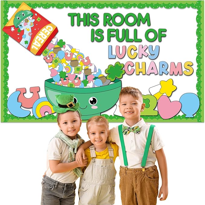 St. Patrick's Day Bulletin Board Decorations Set This Room is Full of Lucky Cereal Classroom Cutouts Saint Patrick Irish Clover Unicorn Paper Cutout for Chalkboard Door St. Patrick's Party Wall Decor