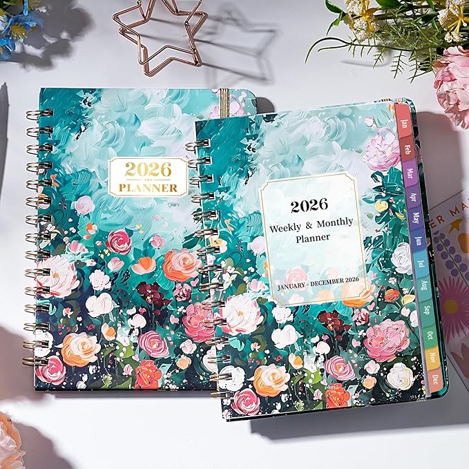 2026 Planner - January 2026 - December 2026, Weekly Monthly Planner 2026 with Colorful Tabs, 6.3" x 8.4", Floral, Twin-Wire Binding
