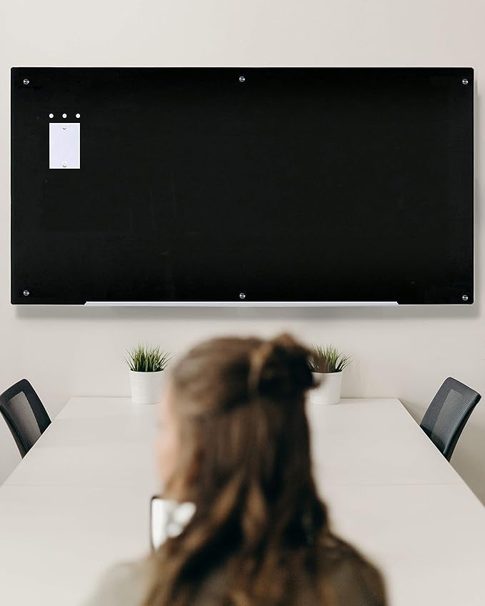 Audio-Visual Direct Magnetic Black Glass Dry-Erase Board Set - 6' x 4' - Includes Magnets, Hardware & Marker Tray