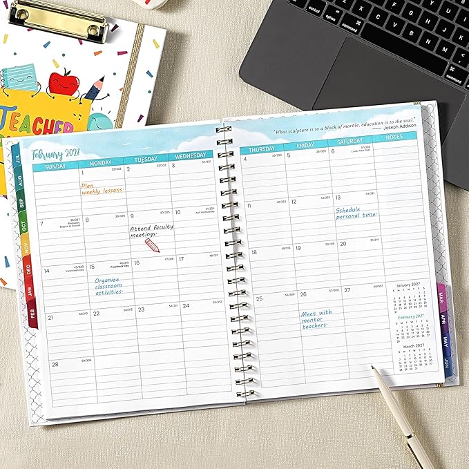 Teacher Planner 2026-2027 - Teacher Lesson Planner, July 2026 - June 2027, 2026-2027 Teacher Planner, Hardcover Planner With Clip & Double-sided Pocket, 9" x 11", Colorful Design