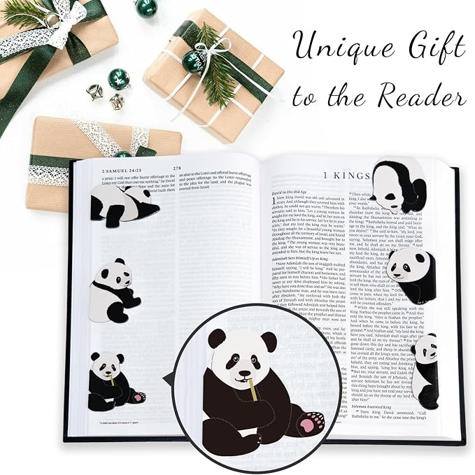 Magnetic Panda Bookmark for Women, 6 Pieces Assorted Cute Book Markers Clip Set, Reading Accessories Birthday Gifts, Book Mark for Book Lovers