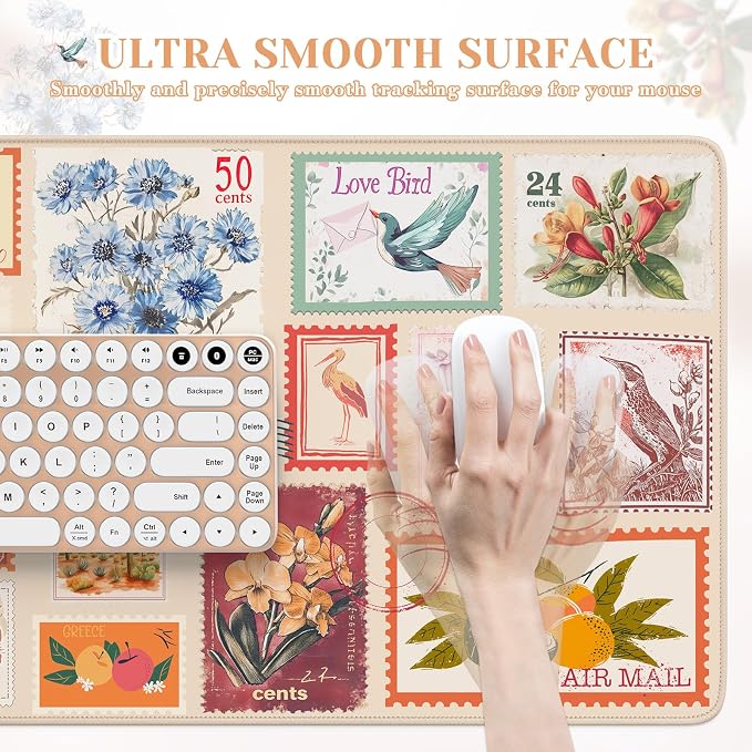 Vintage Floral Desk Mat, XXL Mouse Pad for Keyboard and Mouse, Aesthetic Collage Mousepad, Large Desk Mat for Desktop, Pink Cute Desk Decor Accessories